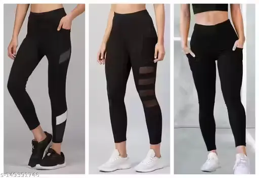 Women's Pack of 3 Black Solid Tights |Activewear|Yogawear|Gymwear|Sportswear|Active Bottomwear